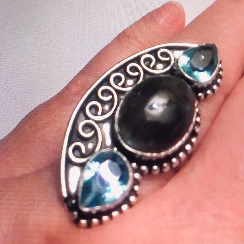 Labradorite Blue Topaz 925 Sterling Silver Ring